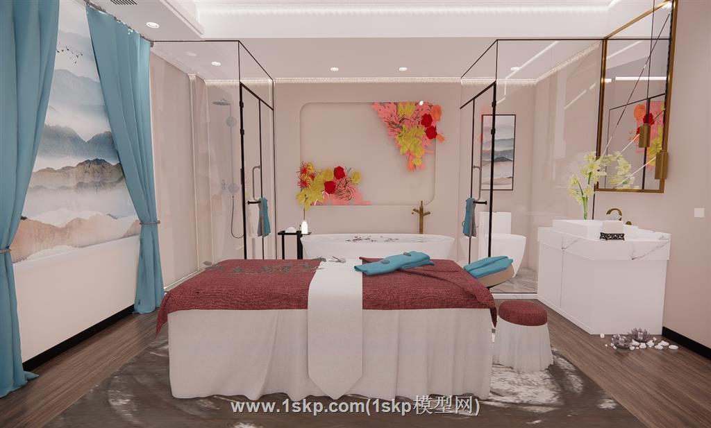SPA养生馆按摩床SU模型
