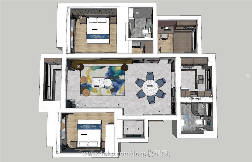 现代家装鸟瞰户型SU模型