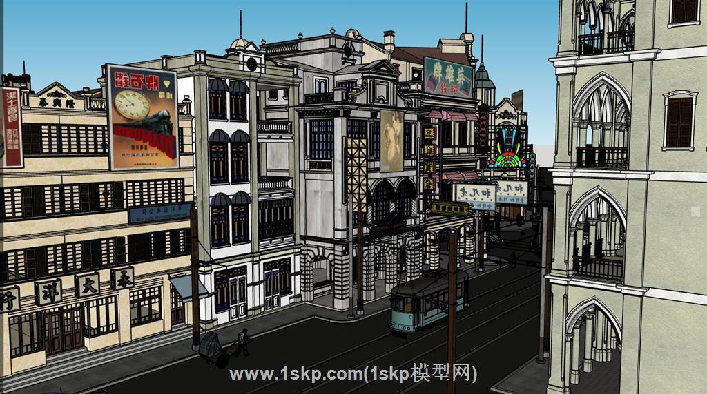 民国建筑街道商业街SU模型