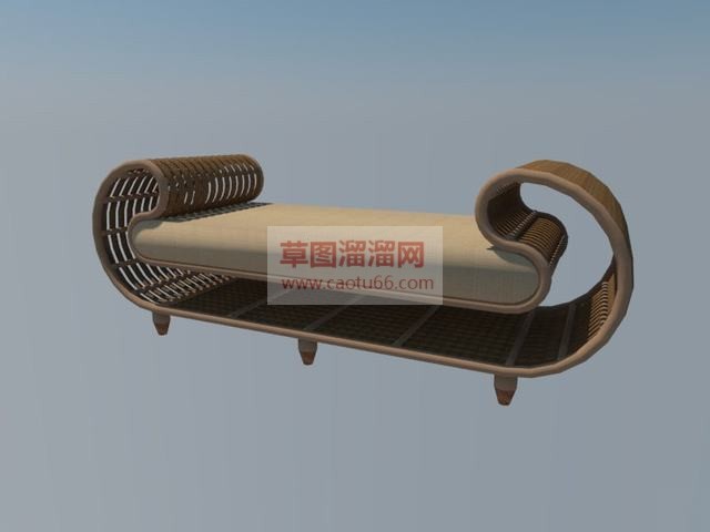 藤制沙发长凳SU模型