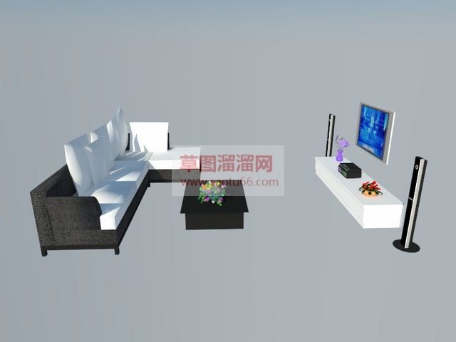 L型沙发茶几SU模型