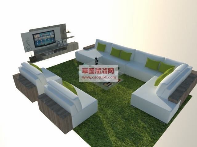 沙发电视柜背景墙SU模型