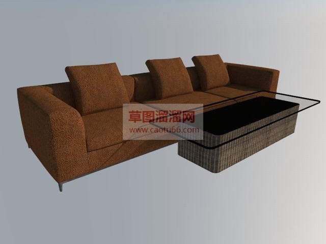 三座位沙发茶几SU模型