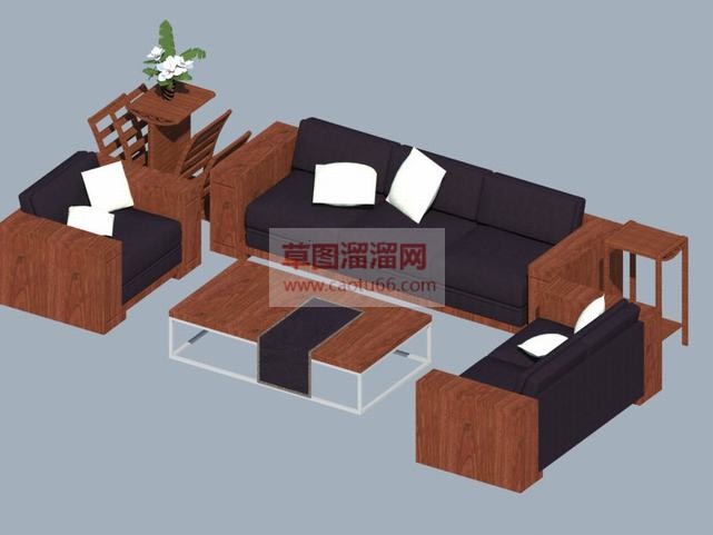 中式沙发实木SU模型