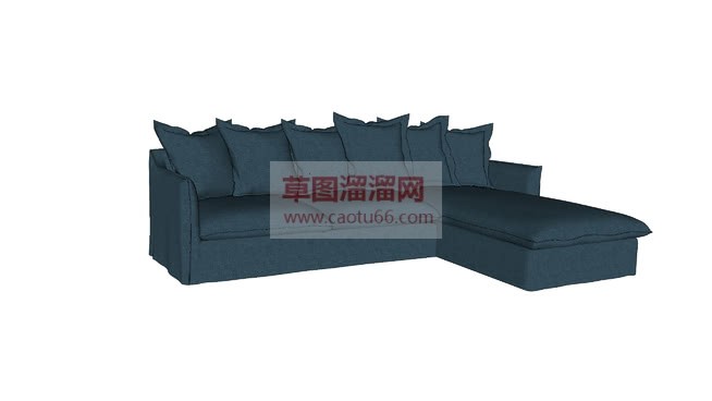 蓝色L型沙发SU模型