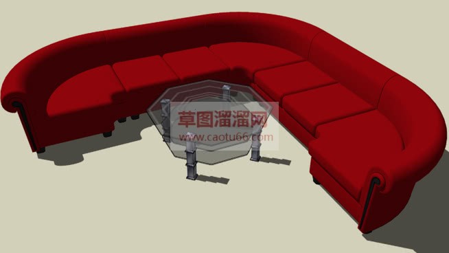 大红色L沙发SU模型