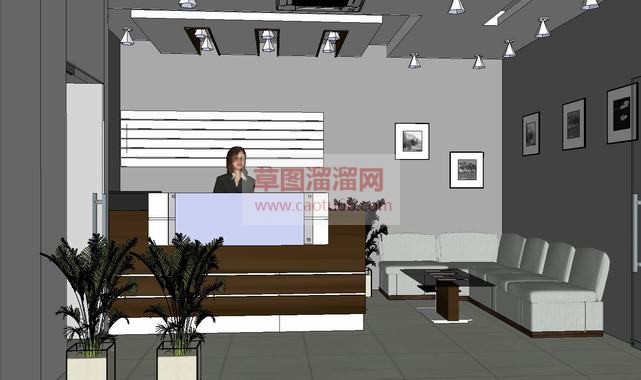 公司前台沙发SU模型