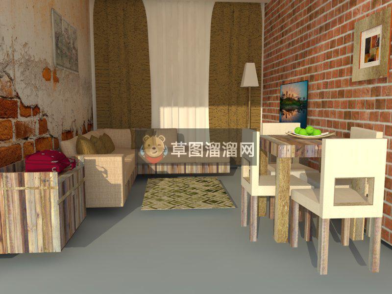 沙发餐桌椅落地灯SU模型