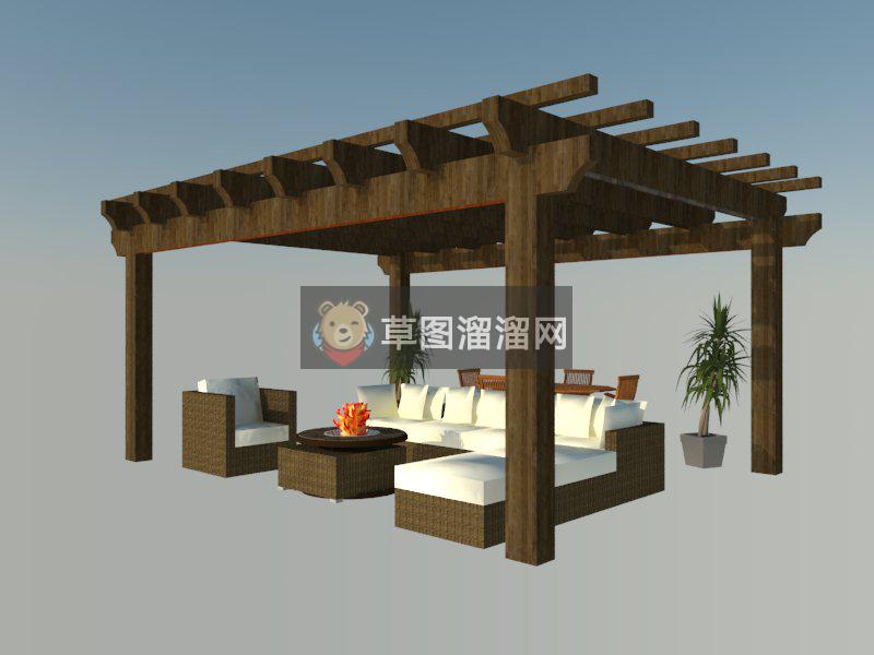 户外廊架沙发SU模型