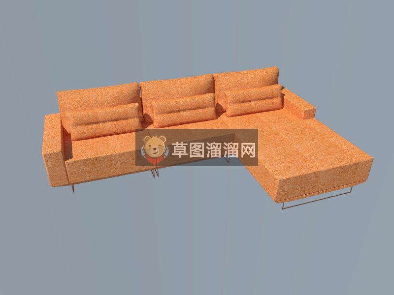 棕色L型沙发SU模型