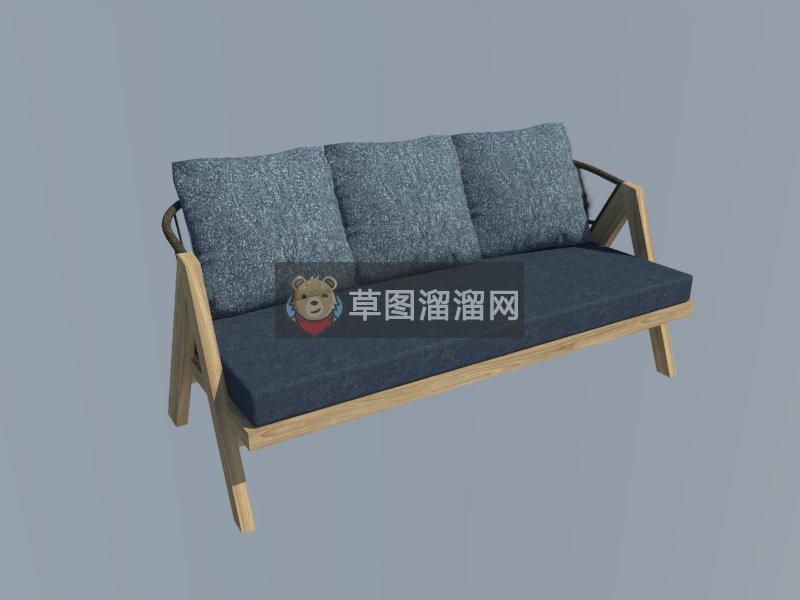 现代木沙发家SU模型