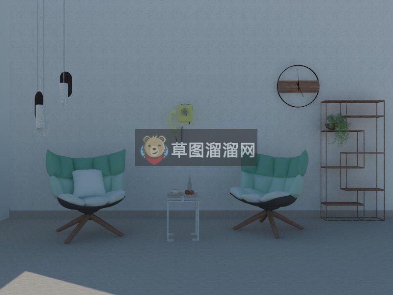 沙发凳电话装饰吊灯SU模型