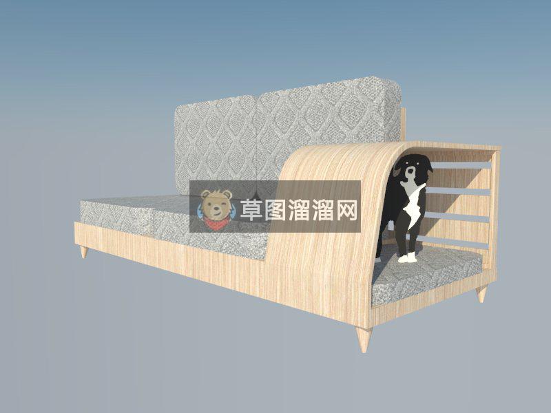 藏狗木沙发家具SU模型
