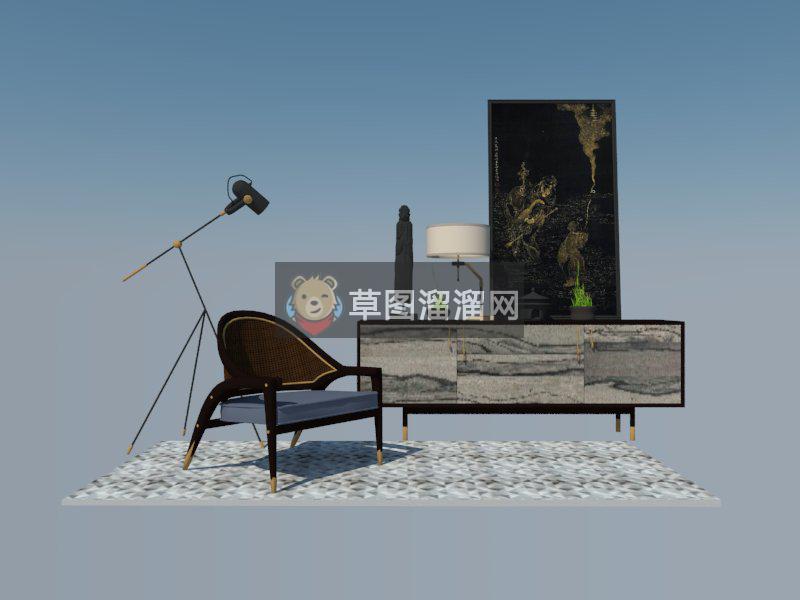 北欧沙发椅落地灯SU模型