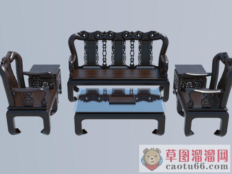 实木沙发茶几SU模型