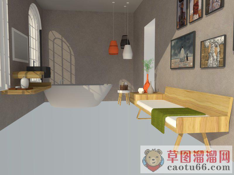 木质沙发浴缸SU模型