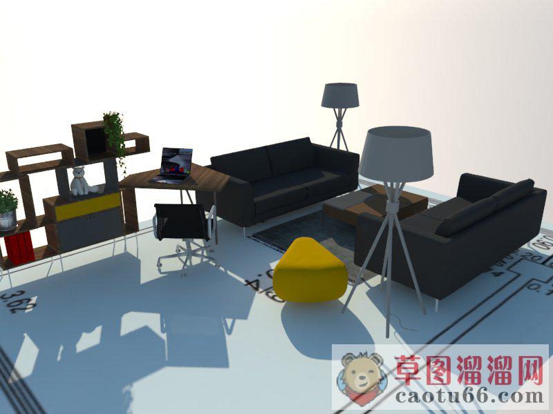 沙发茶几格子柜架SU模型