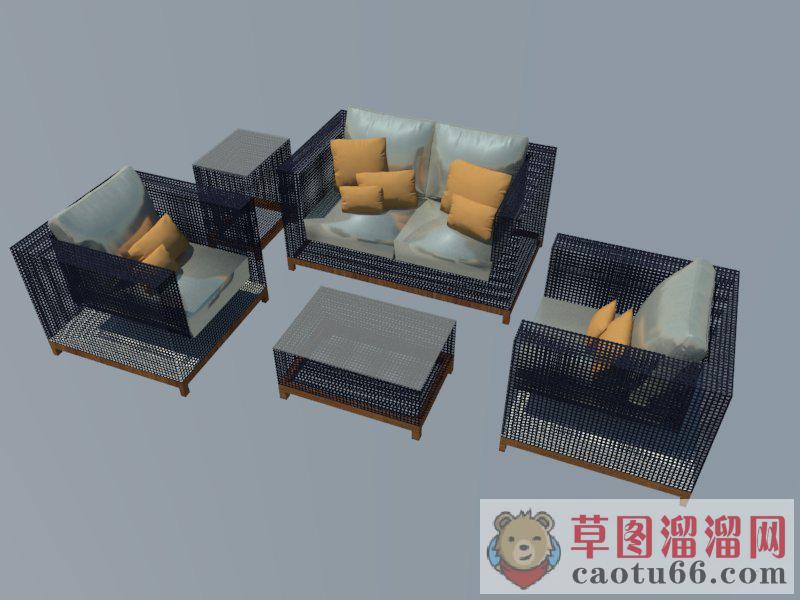藤制沙发茶几SU模型
