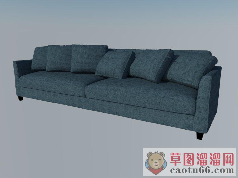 蓝色布艺沙发SU模型