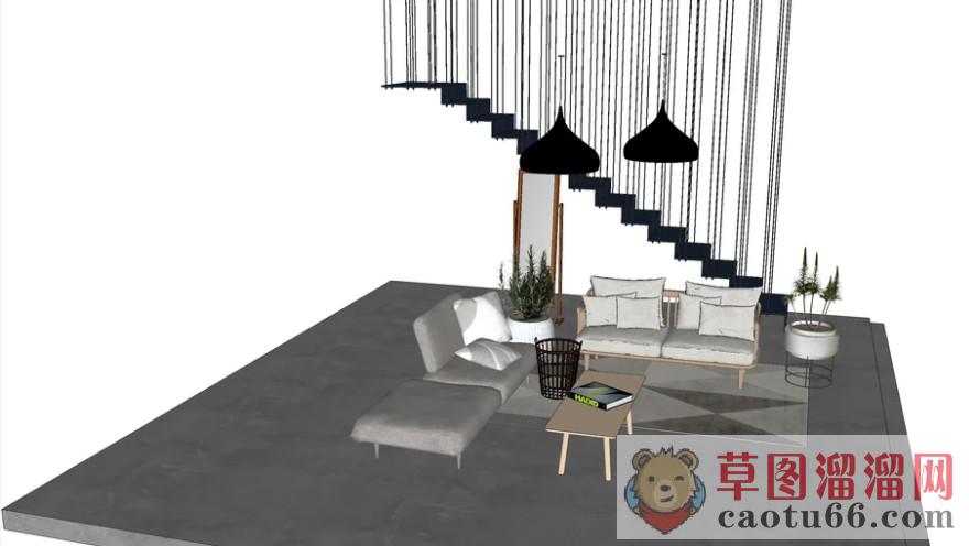 现代沙发吊灯SU模型