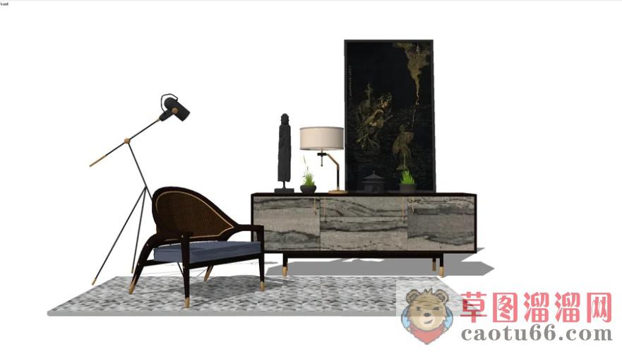客厅边桌柜沙发椅SU模型