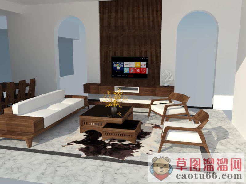 客厅木制沙发SU模型
