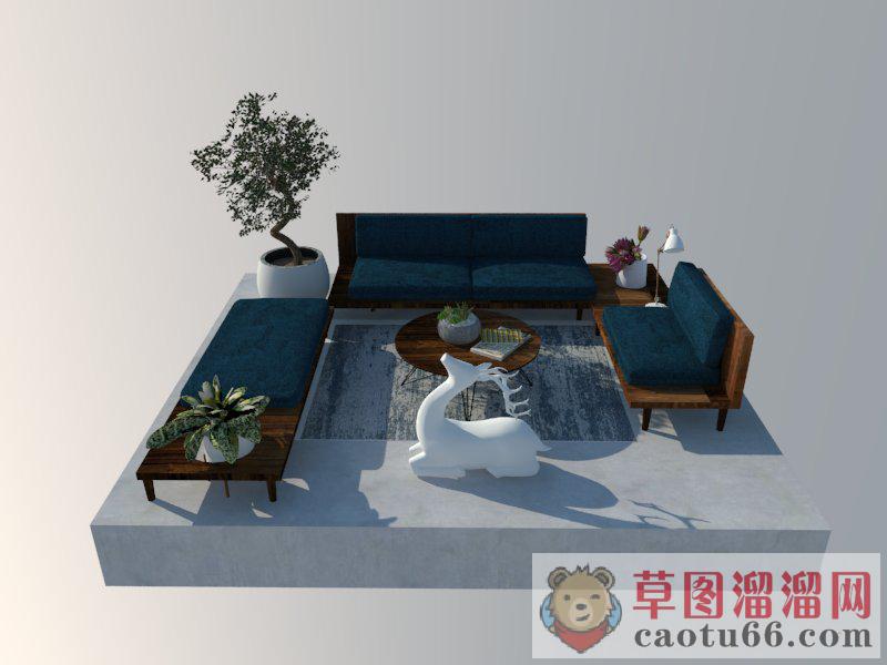 沙发茶几小鹿SU模型