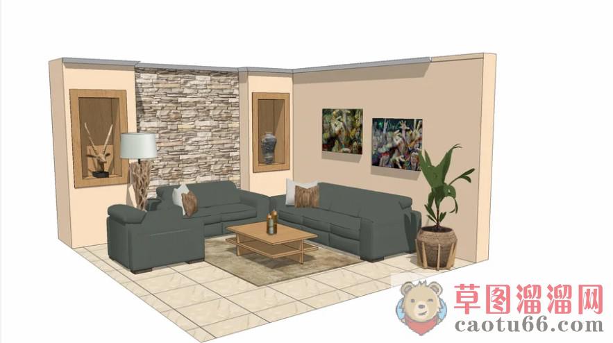 沙发茶几鹿头SU模型
