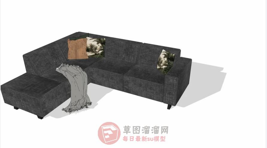 帆布L型沙发SU模型