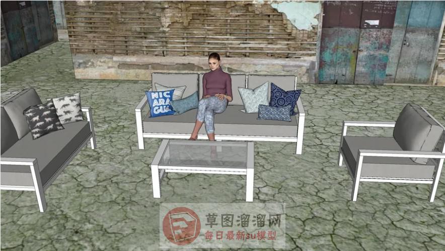 沙发茶几坐姿SU模型