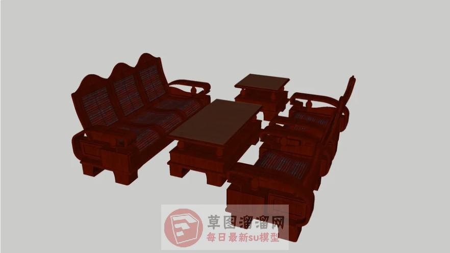 红木沙发茶几SU模型