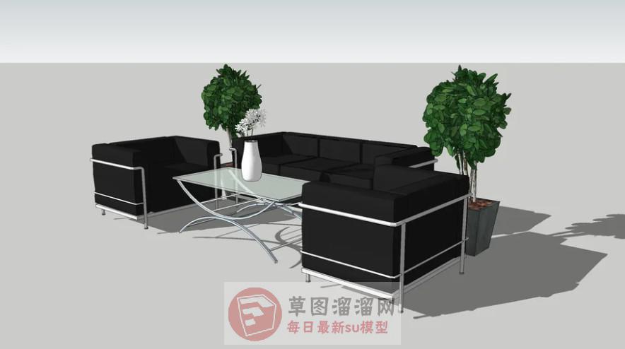 沙发茶几花盆SU模型