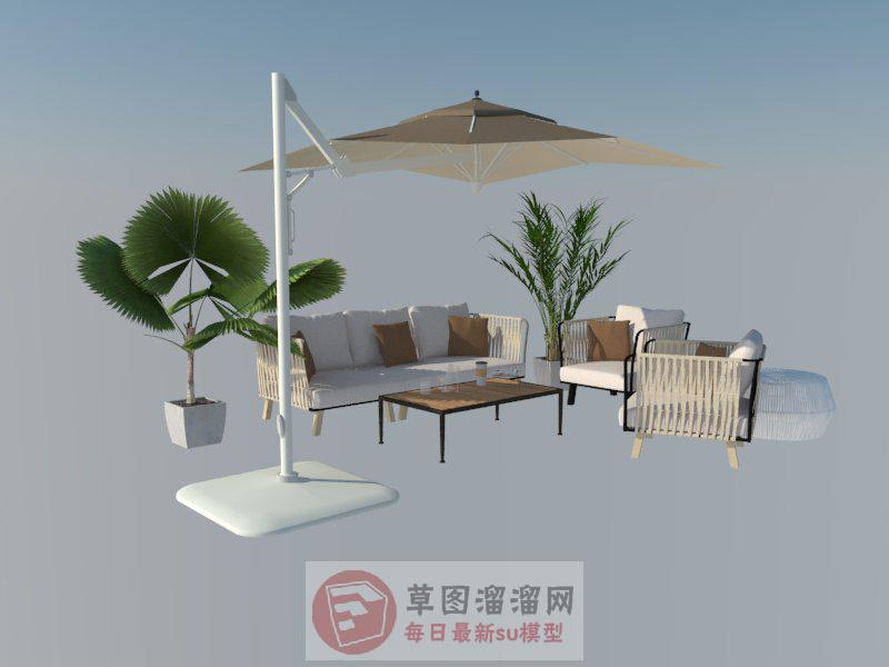 户外沙发遮阳伞SU模型