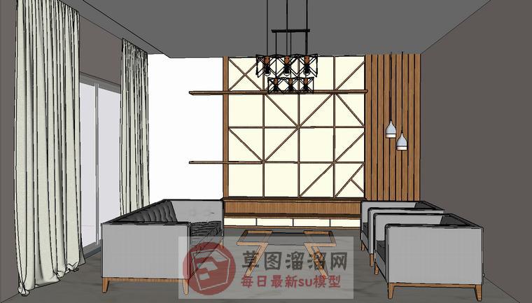 客厅沙发窗帘SU模型