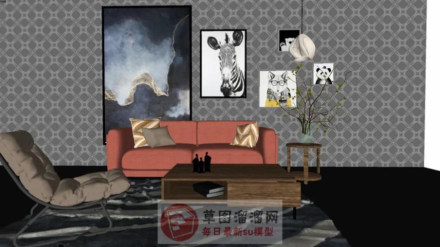 客厅沙发茶几SU模型