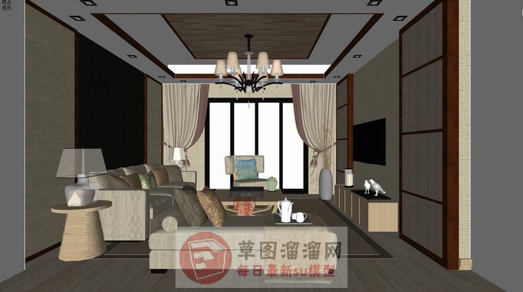 新中式客厅沙发SU模型