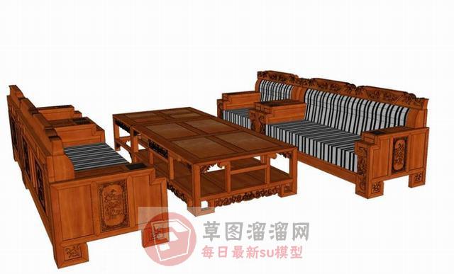 实木家具沙发SU模型