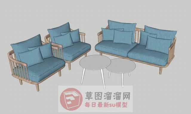 木质扶手沙发SU模型