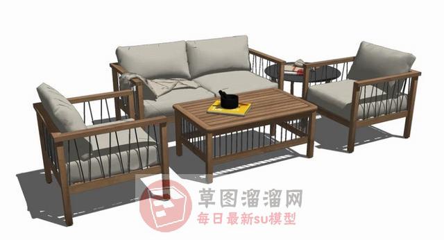 中式木制沙发SU模型