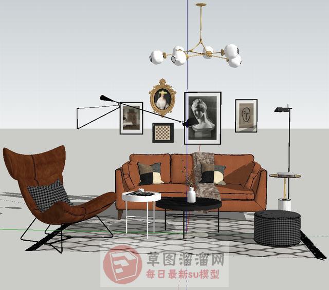 沙发落地灯茶几SU模型