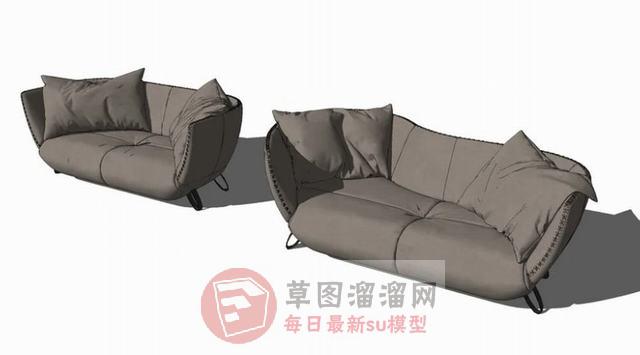 双人座布艺沙发SU模型