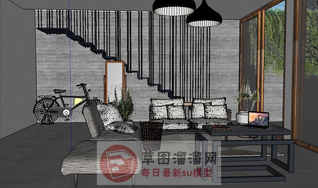 沙发茶几单车SU模型
