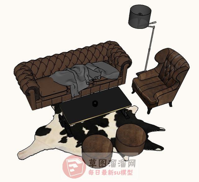 欧式皮沙发SU模型