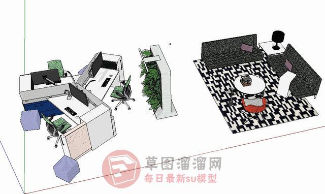 办公桌椅沙发办公家具SU模型