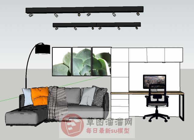 沙发落地灯电脑桌SU模型