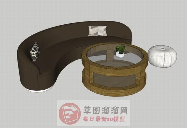 半弧形沙发茶几SU模型