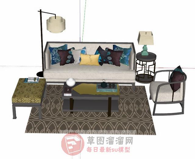 中式沙发落地灯SU模型