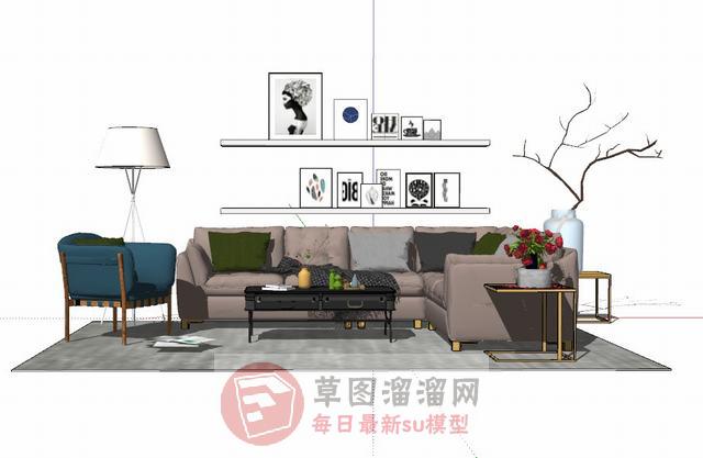 L型沙发茶几SU模型