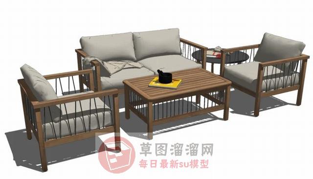 中式藤沙发SU模型