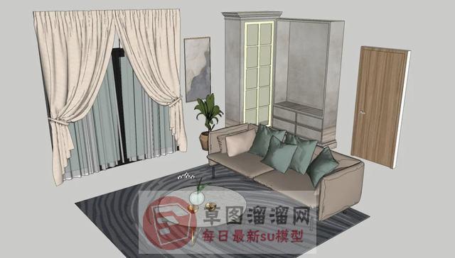 沙发窗帘柜子SU模型